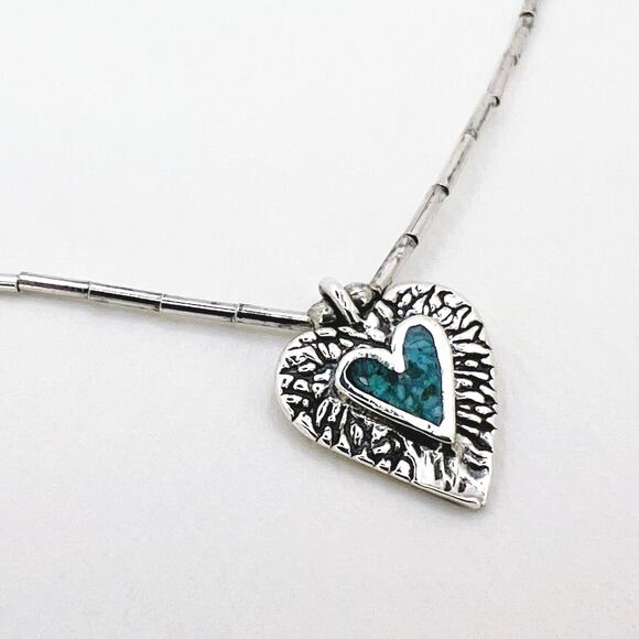 Vintage Handmade Liquid Silver Turquoise Heart Pendant Choker Necklace (EUC) - Picture 1 of 9